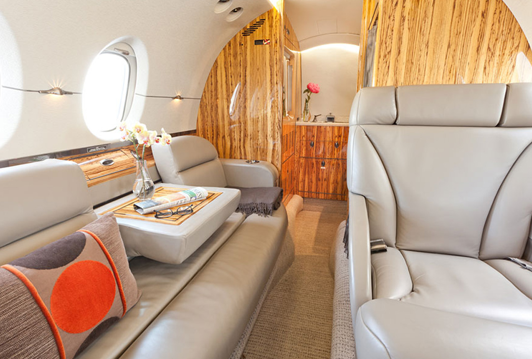 Cabin of a Hawker 800XP at Priester Aviation.