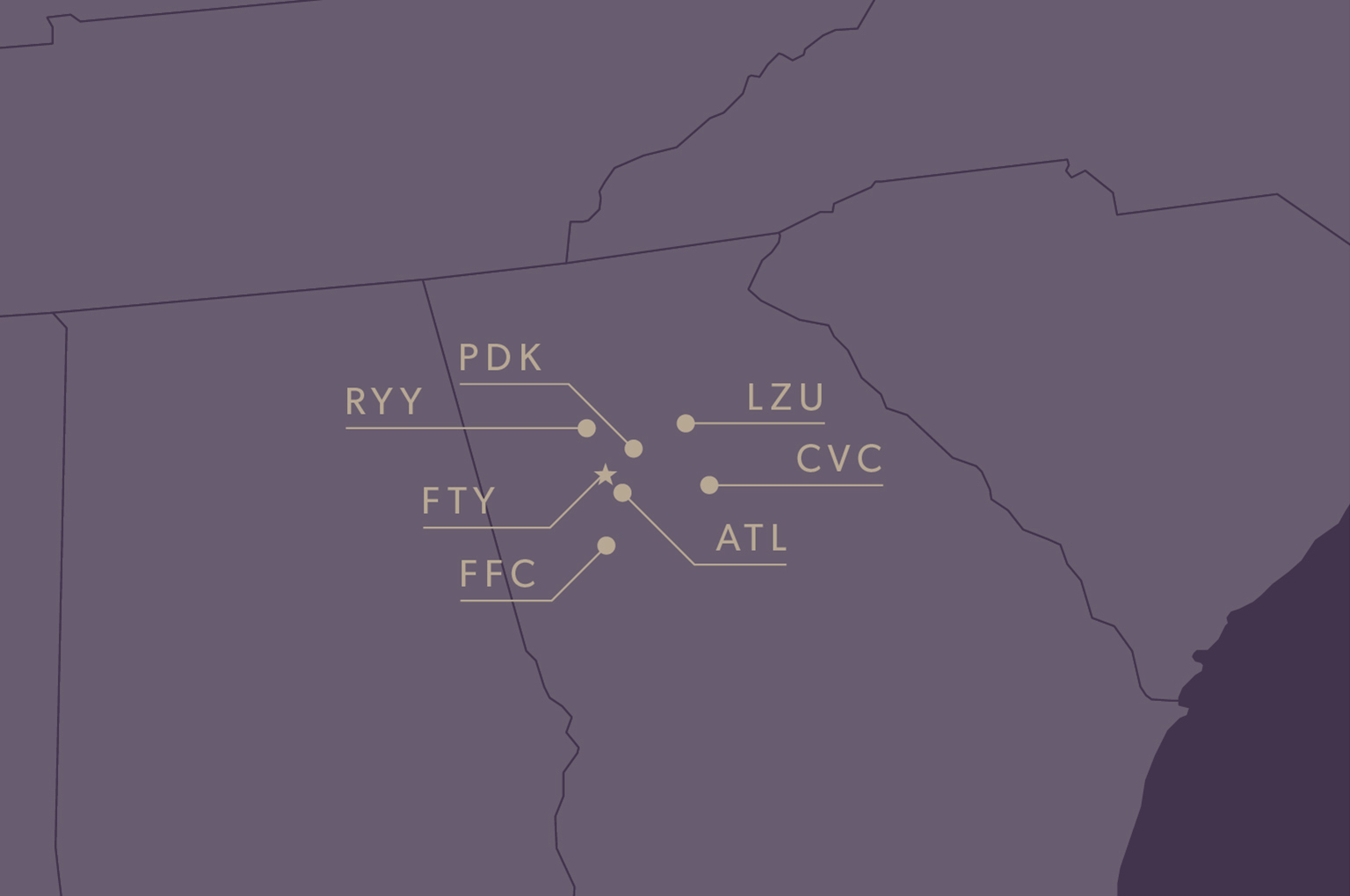 Illustration of 7 Atlanta airports on a map