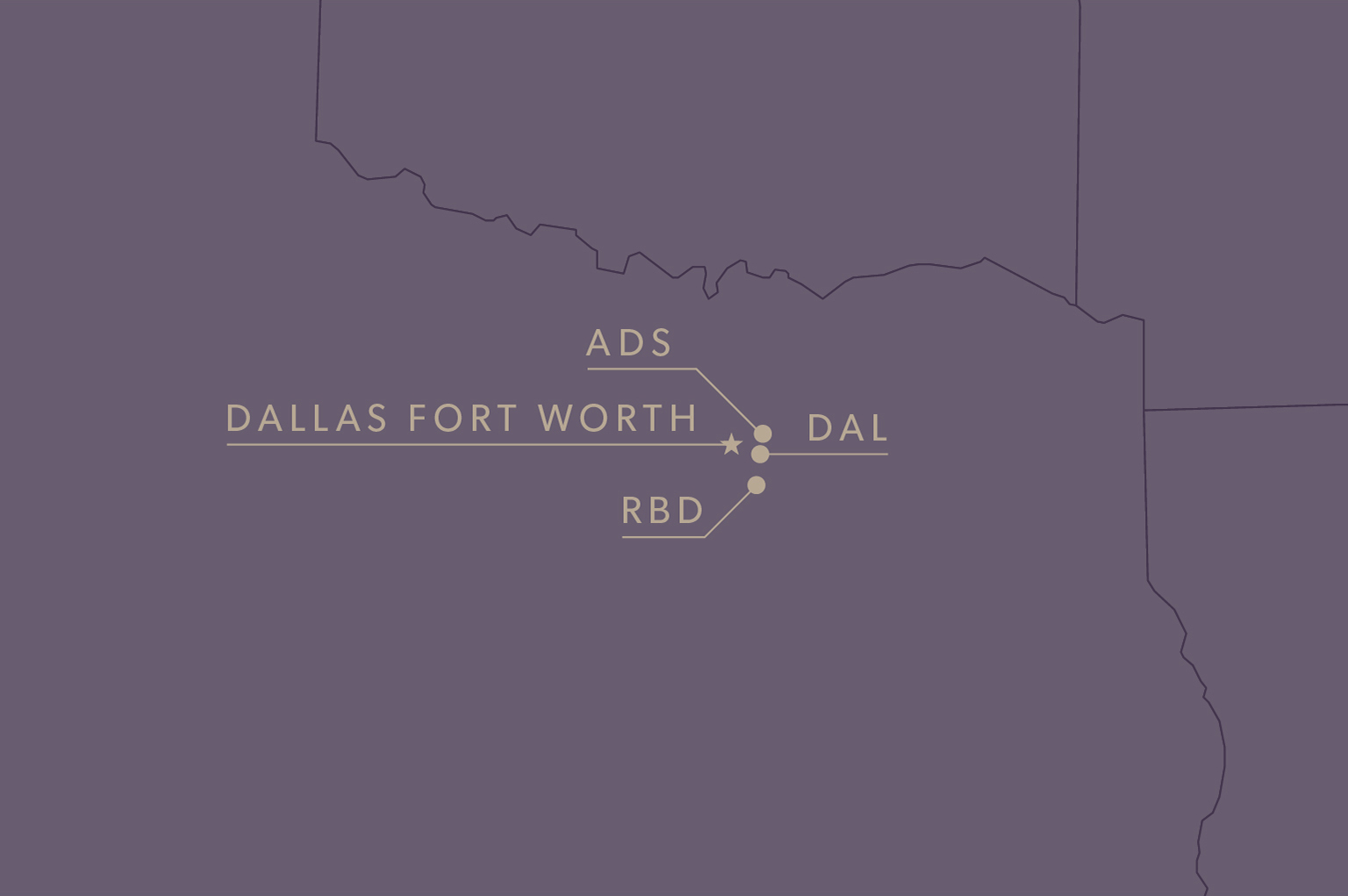 Illustration of 4 Dallas airports on a map